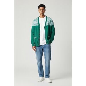 Levi's Vintage Cardigan Mens Large Green Marled Colorblock V-Neck Pockets